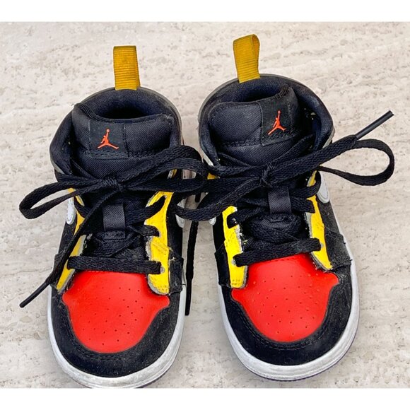 Jordan 1 Retro High OG Sneakers Black/Yellow/Red Kids Size 6C Red Yellow B&W - Picture 4 of 9